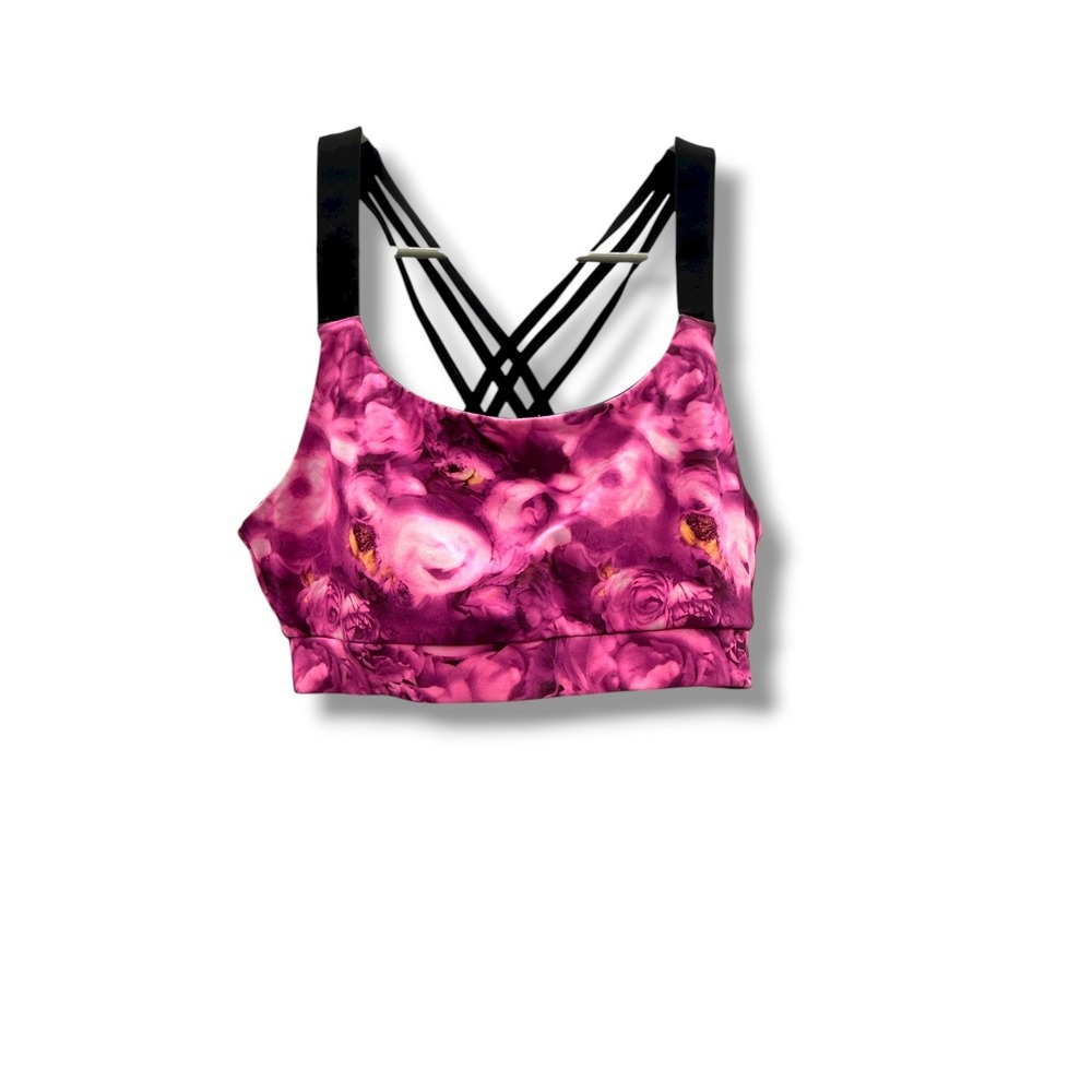 MPG Floral Sports Bra Size Small‎ Pink Strappy Back Activewear Stretch